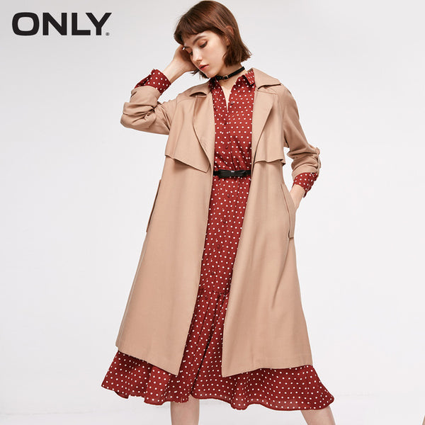 ONLY Spring Summer New Women's Slim Fit Adjustable Sleeves Side Slits Long Wind Coat |118336549