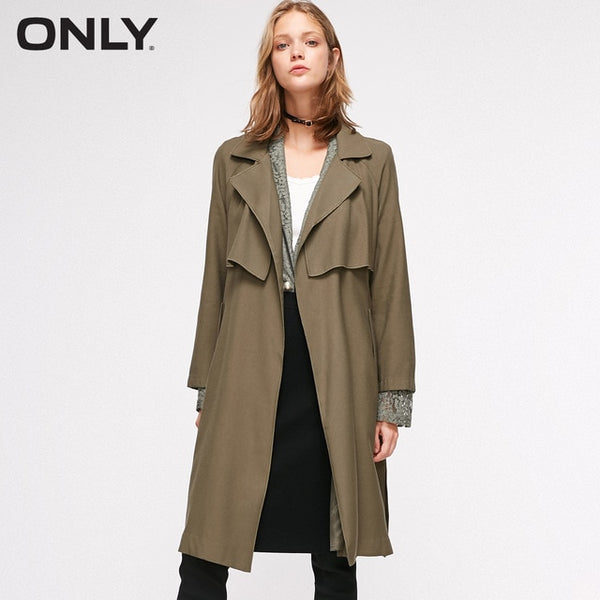 ONLY Spring Summer New Women's Slim Fit Adjustable Sleeves Side Slits Long Wind Coat |118336549