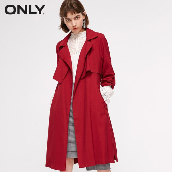 ONLY Spring Summer New Women's Slim Fit Adjustable Sleeves Side Slits Long Wind Coat |118336549