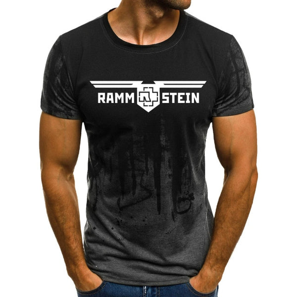 Men's Fitness Printed Rammstein Camouflage T-shirt Short-sleeved Shirt Round Neck Fashion Casual Tops