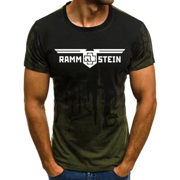 Men's Fitness Printed Rammstein Camouflage T-shirt Short-sleeved Shirt Round Neck Fashion Casual Tops