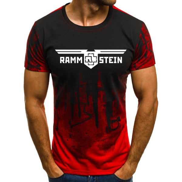 Men's Fitness Printed Rammstein Camouflage T-shirt Short-sleeved Shirt Round Neck Fashion Casual Tops