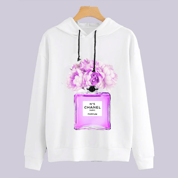 Women Perfume flowers Printed Hoodies Women harajuku 2019 Spring Autumn kawaii Long Sleeve Hooded Cartoon Sweatshirts Tops