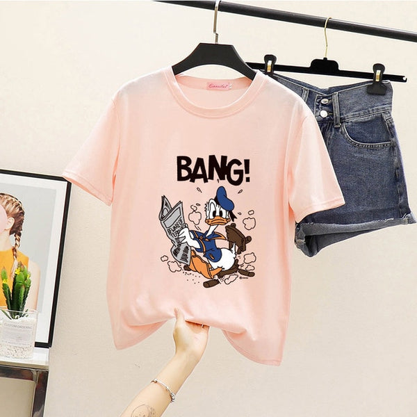 Women's Summer Harajuku Tops T-shirt Fashion Print Casual Short Sleeve Top Round Neck Loose Large Size Couple T-Shirt