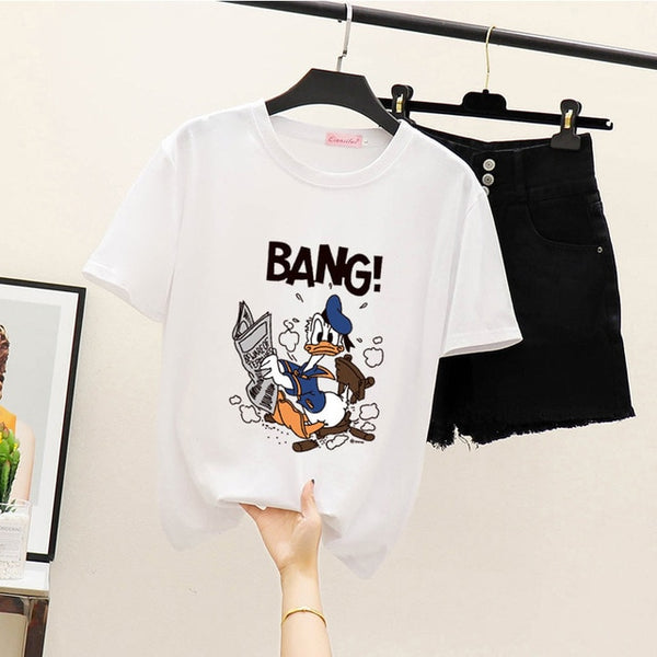 Women's Summer Harajuku Tops T-shirt Fashion Print Casual Short Sleeve Top Round Neck Loose Large Size Couple T-Shirt