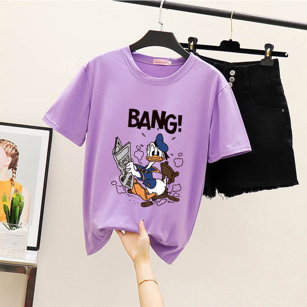 Women's Summer Harajuku Tops T-shirt Fashion Print Casual Short Sleeve Top Round Neck Loose Large Size Couple T-Shirt