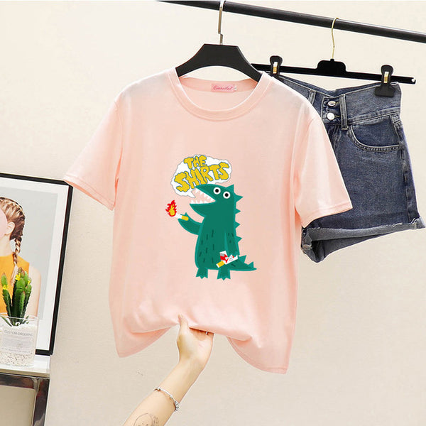 Women's Summer Harajuku Tops T-shirt Fashion Print Casual Short Sleeve Top Round Neck Loose Large Size Couple T-Shirt