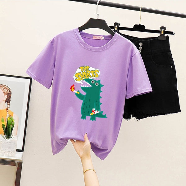 Women's Summer Harajuku Tops T-shirt Fashion Print Casual Short Sleeve Top Round Neck Loose Large Size Couple T-Shirt