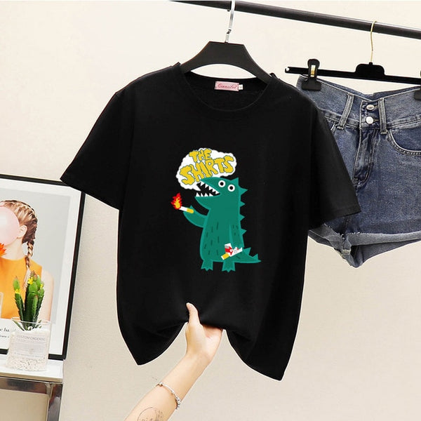 Women's Summer Harajuku Tops T-shirt Fashion Print Casual Short Sleeve Top Round Neck Loose Large Size Couple T-Shirt