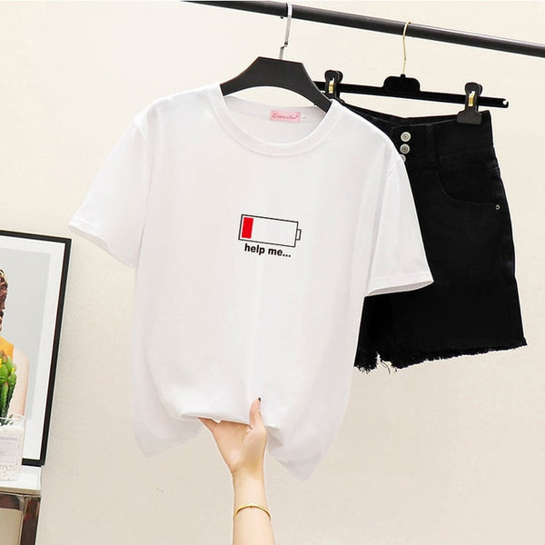 Women's Summer Harajuku Tops T-shirt Fashion Print Casual Short Sleeve Top Round Neck Loose Large Size Couple T-Shirt