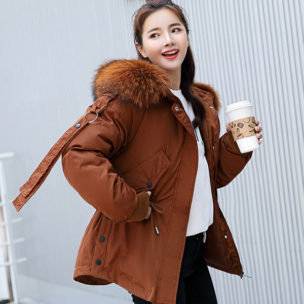 Ly Varey Lin Cotton Parkas Short Winter Jacket Women Hooded Warm Coat Female Loose Parka Large Fur Collar Cotton Padded Jackets