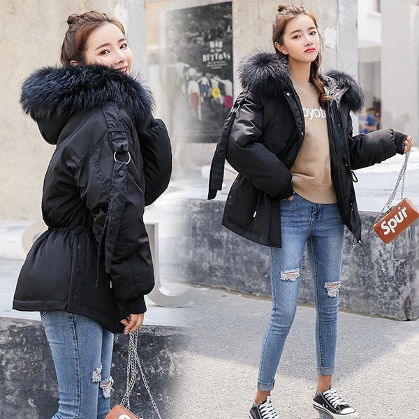 Ly Varey Lin Cotton Parkas Short Winter Jacket Women Hooded Warm Coat Female Loose Parka Large Fur Collar Cotton Padded Jackets