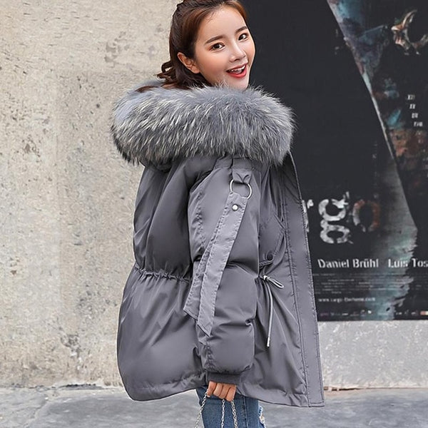 Ly Varey Lin Cotton Parkas Short Winter Jacket Women Hooded Warm Coat Female Loose Parka Large Fur Collar Cotton Padded Jackets