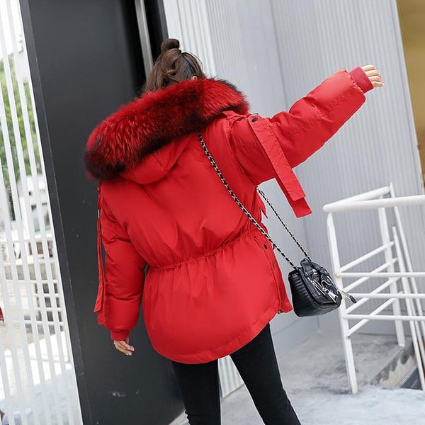 Ly Varey Lin Cotton Parkas Short Winter Jacket Women Hooded Warm Coat Female Loose Parka Large Fur Collar Cotton Padded Jackets